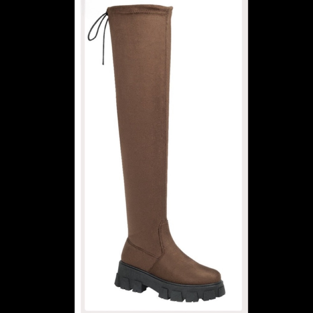 Brown Over knee Platform Chunky Heel Boots